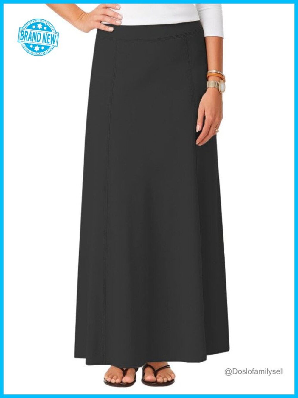 Womens Stretch Cotton Knit A-Line Maxi Skirt 38 Long Flared